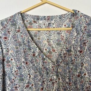 Rose & Olive Women’s V-Neck Tunic Top W/Front Tucks 3/4 Sleeve S-1X Gray/White